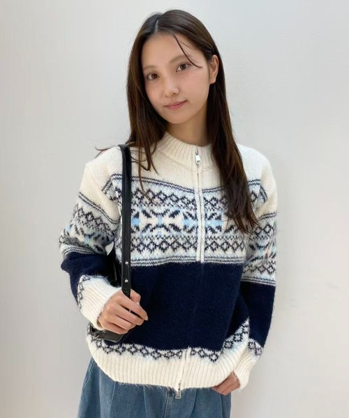BAMBOO HOUSE バンブーハウス 幾何学模様 フェアアイル 総柄 デザイン アルパカウール ニット カーディガン マルチカラー ヴィンテージ ビンテージ 古着 レディースM～L相当 レディース 古着 Allpaca カラフル 幾何学 マルチパターン アルパカ