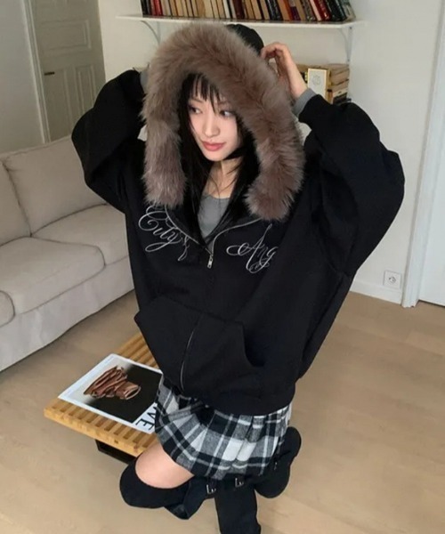 パーカー ファーフードロゴパーカー レディース | LACーVERT