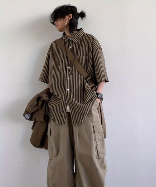 「FreeZone」 半袖シャツ F ブラウン メンズ_画像8