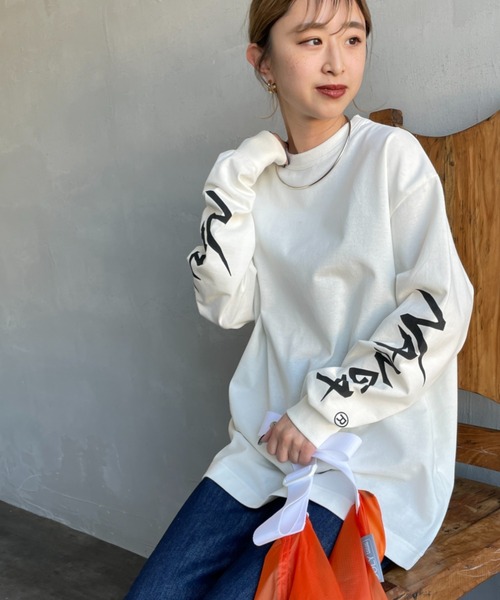 【さやや】 Jeans 90s袖ロゴ入ロングTシャツ NANGA（ナンガ） tシャツ 袖プリント ロングスリーブTシャツ
