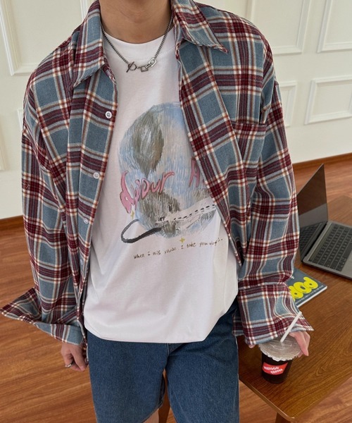 「MGV」 長袖ネルシャツ LARGE ブラック メンズ_画像2