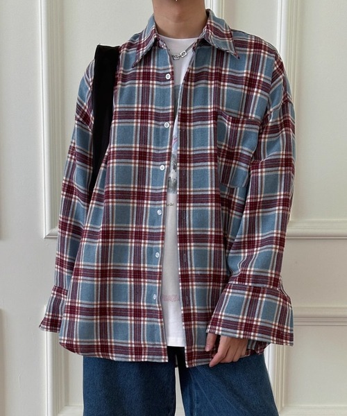 「MGV」 長袖ネルシャツ LARGE ブラック メンズ_画像6