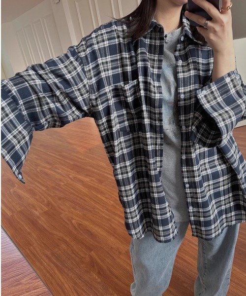 「MGV」 長袖ネルシャツ LARGE ブラック メンズ_画像9