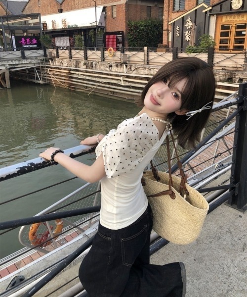 tシャツ ドットリボンワンショルダートップス レディース : ZOZOTOWN