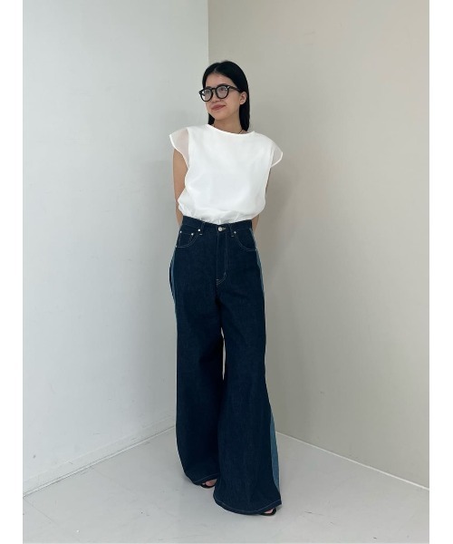 ワイドパンツ ジーンズ デニム デニムパンツ UNUS / Side Line Wide Denim レディースの画像