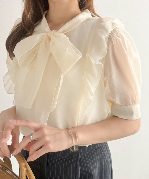 mily bilet ブラウス シャツ 夏 半袖 「mily bilet」一枚で主役級の 