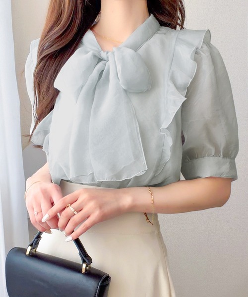 mily bilet ブラウス シャツ 夏 半袖 「mily bilet」一枚で主役級の 