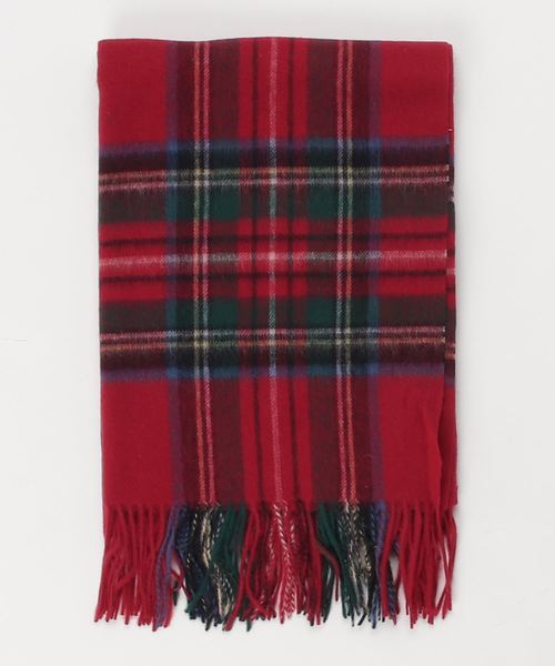 美品✨45R 圧縮ウール　縮絨ストール　ショール　マフラー　チェック　赤 AVALON ストール マフラー ウール多色チェックストール レディース