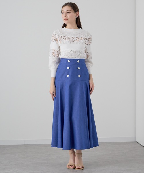 ANAYI ニット セーター レースボーダー プルオーバー レディース