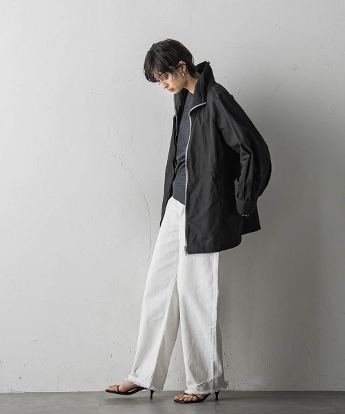 良品 MAYSON GREY パーカー 1 ブラック ハーフジップ ロング丈 MAYSON GREY（メイソングレイ） ブルゾン ジャンバー 花粉ガード配色