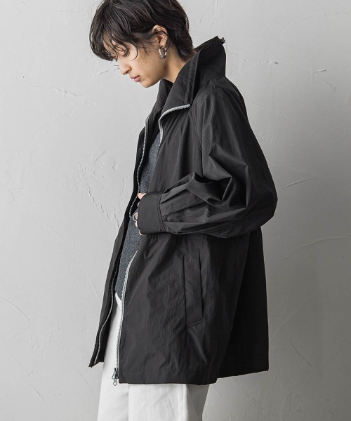 良品 MAYSON GREY パーカー 1 ブラック ハーフジップ ロング丈 MAYSON GREY（メイソングレイ） ブルゾン ジャンバー 花粉ガード配色