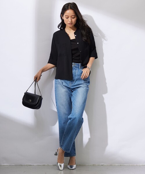 ICB アイシービー　ライトダブルクロス クロップドシャツ　美品 ICB（アイシービー） ブラウス シャツ 半袖 ライトダブルクロス