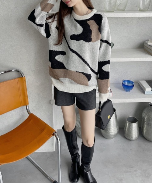 Ada. ニット セーター カシミヤタッチ ジャガード マーブル柄 ニット