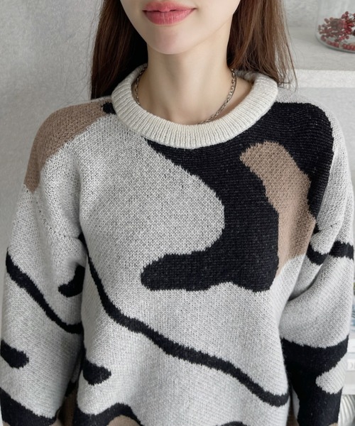 Ada. ニット セーター カシミヤタッチ ジャガード マーブル柄 ニット