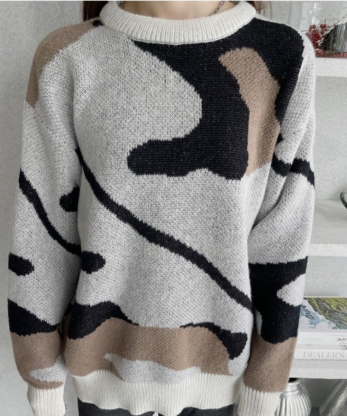 Ada. ニット セーター カシミヤタッチ ジャガード マーブル柄 ニット