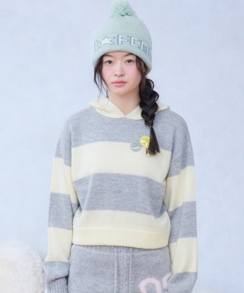   ストライプ フード付きニットセーター FCMM ニット セーター BADGE STRIPE KNIT HOODIE/バッジストライプ
