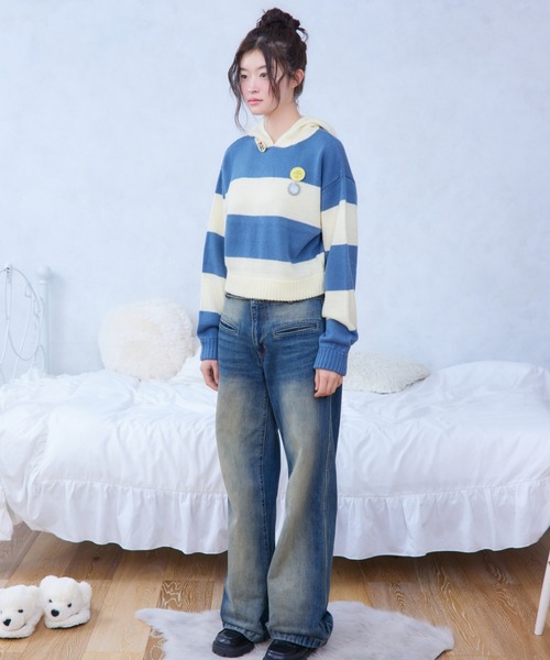 FCMM ニット セーター BADGE STRIPE KNIT HOODIE/バッジストライプ