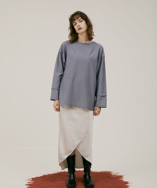 tシャツ drop shoulder border tops レディース