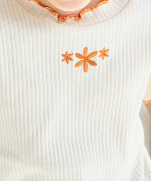 pairmanon（ペアマノン） tシャツ 「リブコットン100」花柄刺繍