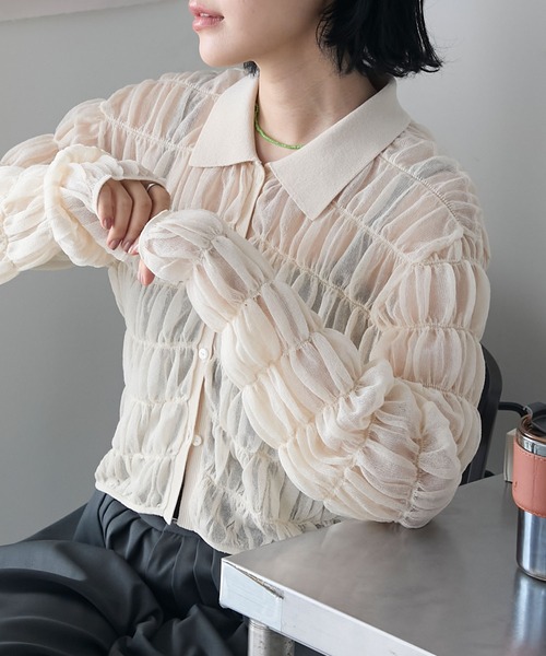 ブラウス シャツ B シャーリングシアーカーディガン レディース シャーリング シアー カーディガン（シャツ/ブラウス