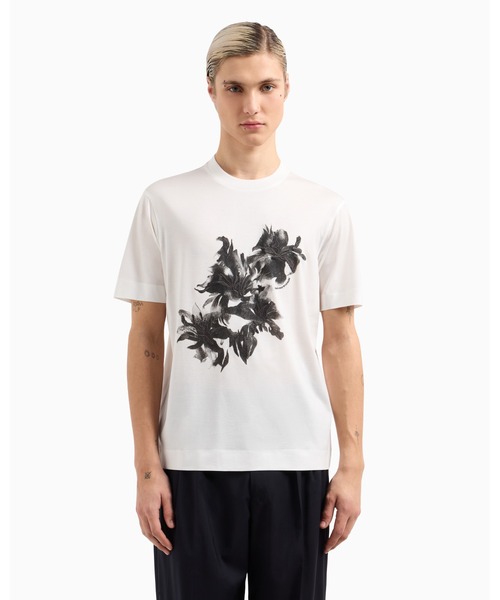 tシャツ 「エンポリオ アルマーニ」ASV Tシャツ リヨセル混紡ジャージー プリント＆フローラル刺繍 メンズの画像