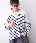 tシャツ おてんばblueセーラー襟のボーダー...の詳細画像1
