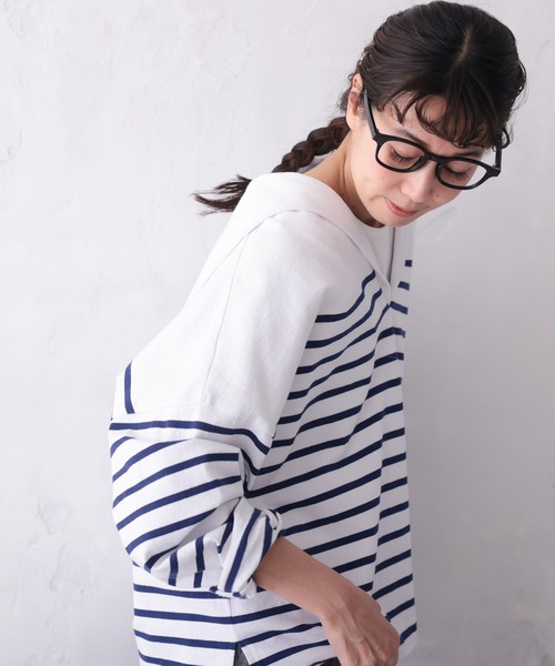 tシャツ おてんばblueセーラー襟のボーダーカットソー レディース t4b0022-9.jpg