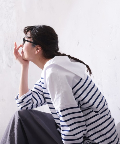 soulberry tシャツ おてんばblueセーラー襟のボーダーカットソー