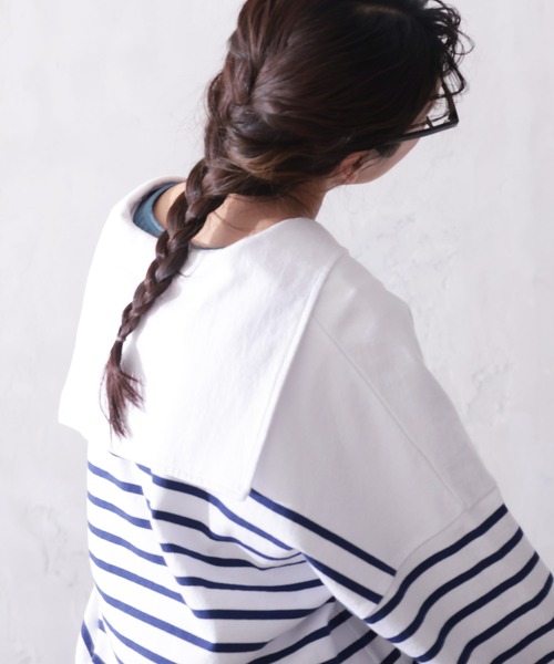 tシャツ おてんばblueセーラー襟のボーダーカットソー レディース soulberry 「春する、ボーダー。」 おてんばblueセーラー襟の