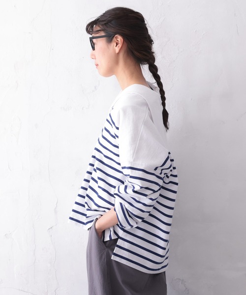 tシャツ おてんばblueセーラー襟のボーダーカットソー レディース soulberry tシャツ おてんばblueセーラー襟のボーダーカットソー