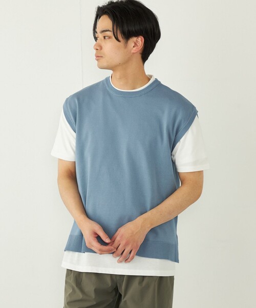新品未使用MORABITO BLANCベスト&タンクトップ　アンサンブルニット セール】NAVY インナー付きニットベスト アンサンブル（ベスト