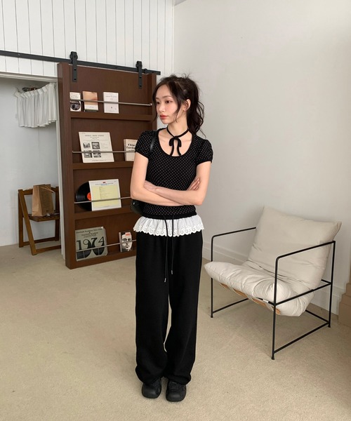 【日本製】ドットリボン半袖カットソー【アンプリ】 日本製】ドットリボン半袖カットソー【アンプリ】 Jane Marple