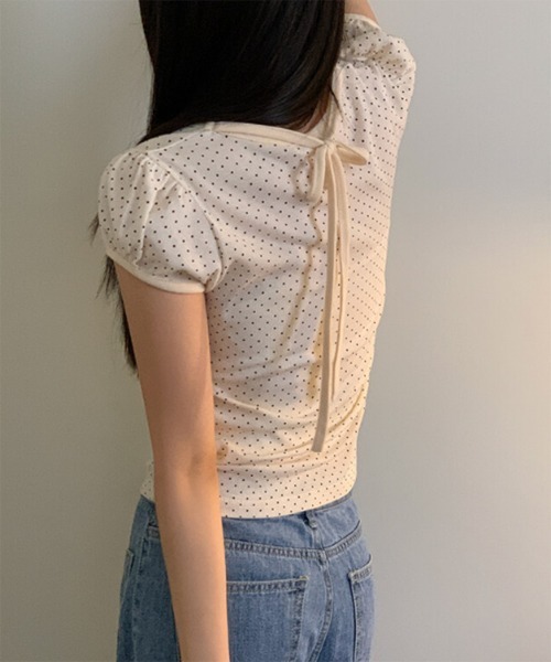 【日本製】ドットリボン半袖カットソー【アンプリ】 ドットリボン半袖Tシャツ | ファッション通販サイト NUGU