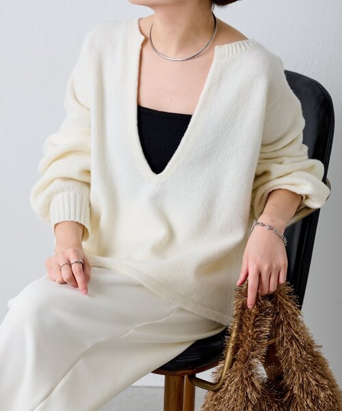 「COLLAGE GALLARDAGALANTE」 Vネックニット FREE ライトグレー レディース_画像2