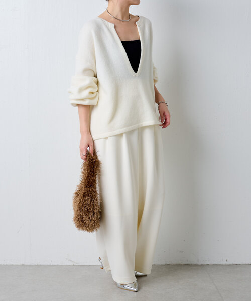 「COLLAGE GALLARDAGALANTE」 Vネックニット FREE ライトグレー レディース_画像7