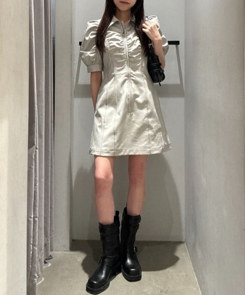 SLY レース アップ ギャザー ショートワンピース