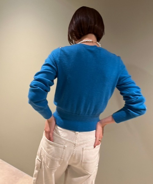 リリーブラウン 長袖 ラメ入り ニットカーディガン FREE ブルー系 Lily Brown ショート丈 LFKB235902 レディース 古着 中古 Lily Brown - リリーブラウン 長袖 ラメ入り ニットカーディガン