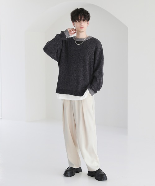 「ETELIO」 長袖ニット L ブラック×グレー メンズ