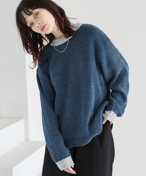 「ETELIO」 長袖ニット L ブラック×グレー メンズ