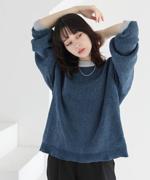 「ETELIO」 長袖ニット L ブラック×グレー メンズ