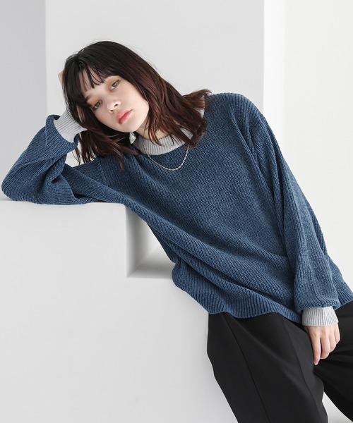 「ETELIO」 長袖ニット L ブラック×グレー メンズ