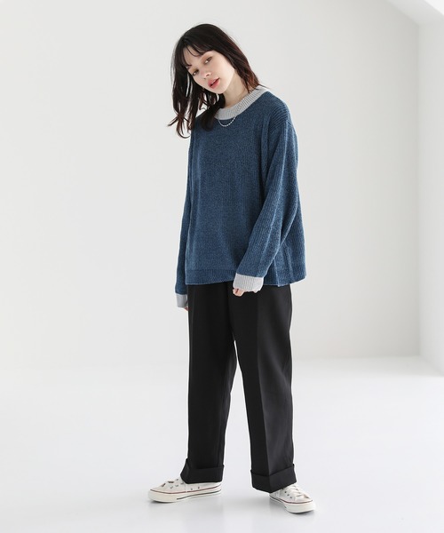 「ETELIO」 長袖ニット L ブラック×グレー メンズ