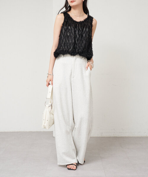 seyto 完売品 / ジャガードフリンジノースリーブトップス ホワイト seyto（セイト）の「Jacquard fringe sleeveless tops