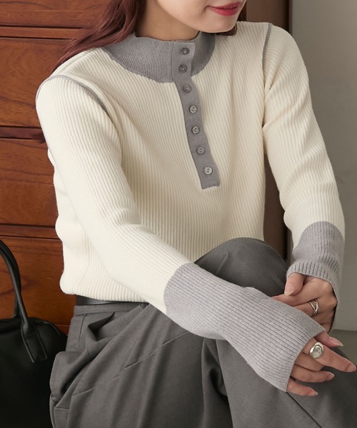 BONLECILL（ボンルシール） ニット セーター 配色ヘンリーネック