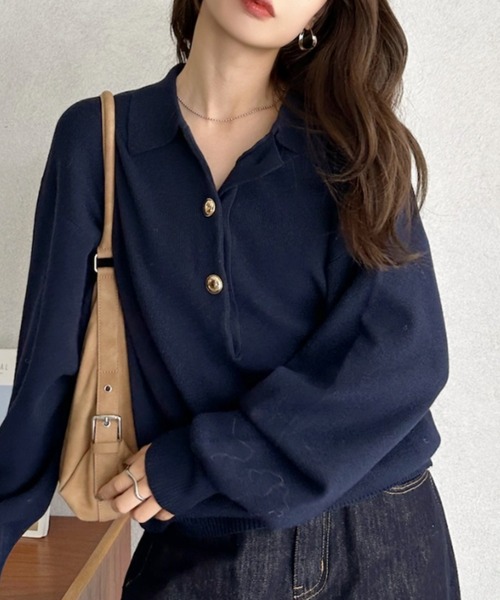 美品✨レオナール ニットポロシャツ 花柄 金ボタン トリム XL 大きいサイズ Eclat one ポロシャツ ポロ 「Eclat one」ゴールドボタン ニット