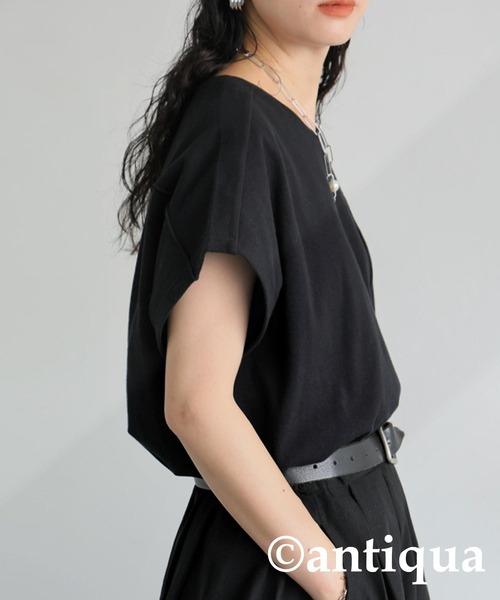 tシャツ コーデセット シュッと美トップス×リネンスカート レディース antiqua tシャツ コーデセット シュッと美トップス×リネン