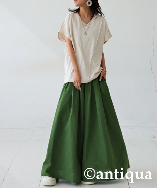 tシャツ コーデセット シュッと美トップス×リネンスカート レディース antiqua tシャツ コーデセット シュッと美トップス×リネン