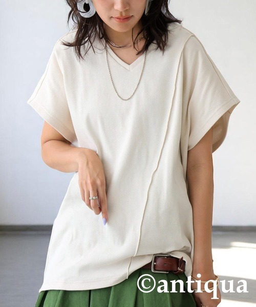 tシャツ コーデセット シュッと美トップス 裏毛スカート レディース antiqua tシャツ コーデセット シュッと美トップス×リネン