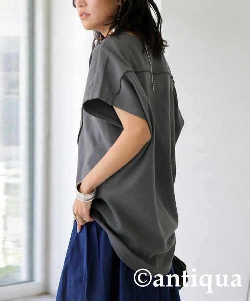 tシャツ コーデセット シュッと美トップス×リネンスカート レディース antiqua tシャツ コーデセット シュッと美トップス×リネン
