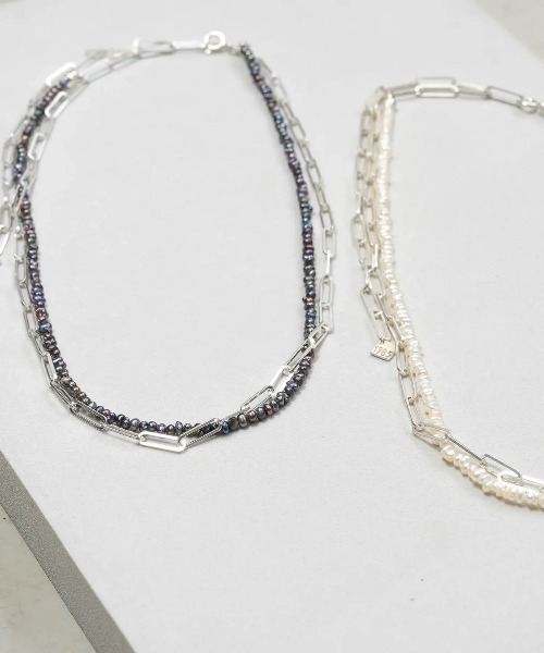 【美品】HERGO Pearl Short Necklace Mサイズ HERGO ネックレス NP:HERGO Flat Chain Baby Pearl Necklace SV